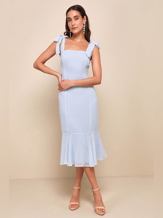 Lulus Dresses & Skirts - LULUS Bimini Periwinkle Blue Swiss Dot Tie-Strap Midi Dress